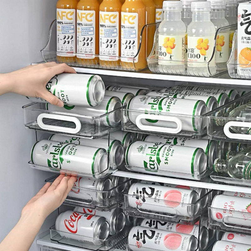 Can Drink Organizer for Fridge – Rolling & Spring-Loaded Models | Space-Saving Beverage Storage Rack Refrigerator drinks organiser