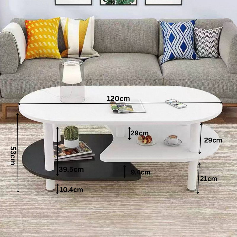 Modern Coffee Table 120x60cm – Curved Center Table for Living Room