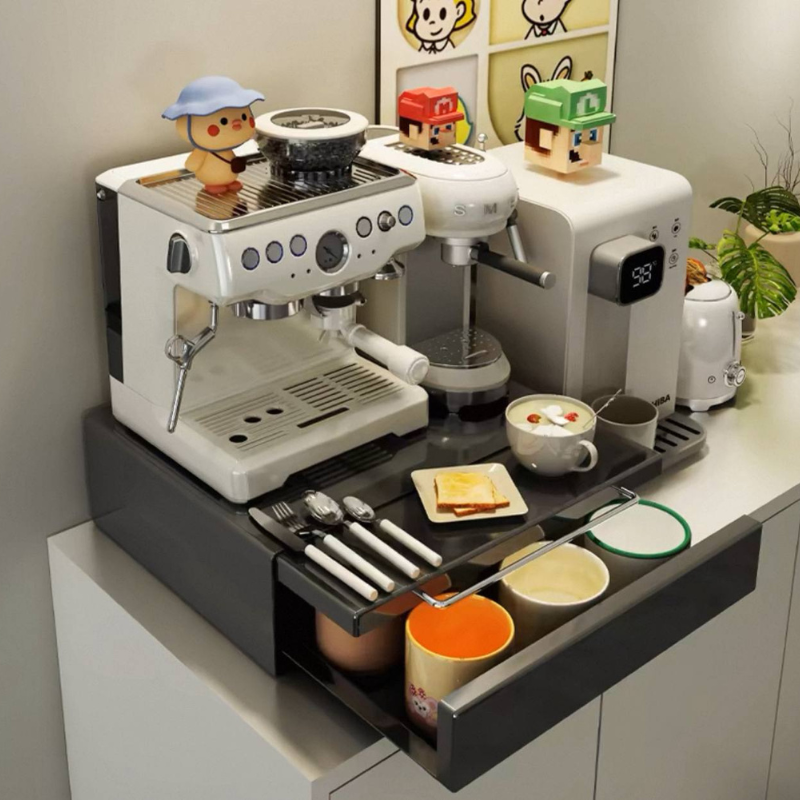 Coffee Machine Kitchen Pantry Organizer Rack – Espresso Station with Drawer, Capsule Rack, Extendable Shelf – Space-Saving, Stylish Coffee Bar Organizer for Home or Office