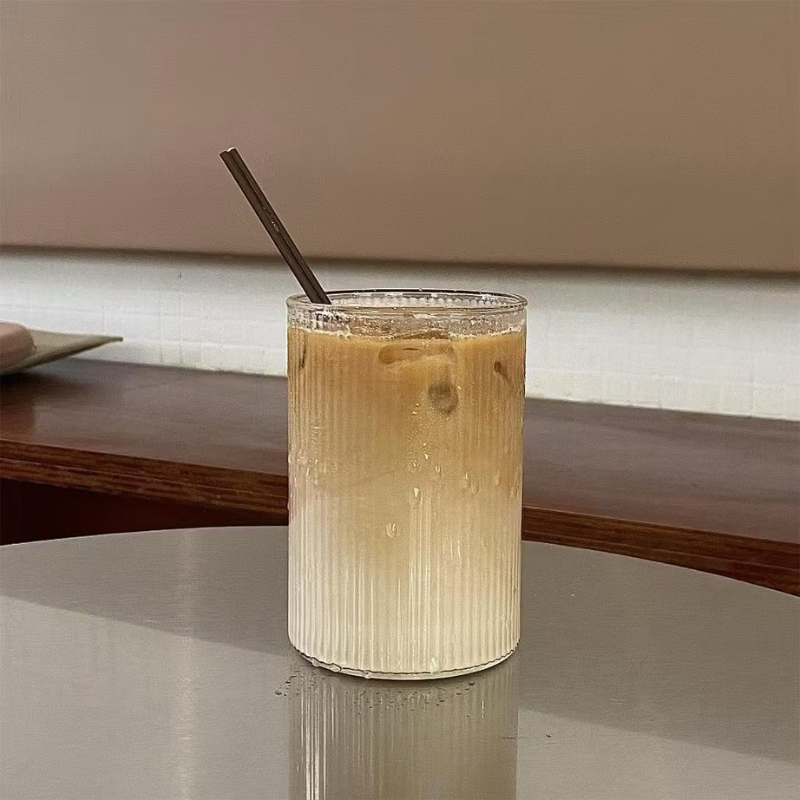 Aesthetic glass cup Fluted ribbed Drinking Glass Mug for Ice Coffee, Matcha Cocktails tea