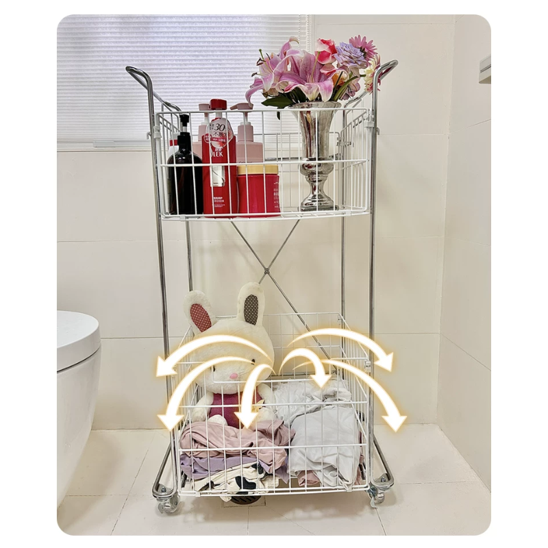 Rolling Laundry Basket Cart with Wheels – Breathable Wire Frame, Heavy-Duty Clothes Organizer with Removable Baskets & Lockable Casters (Space-Saving Laundry Sorter)