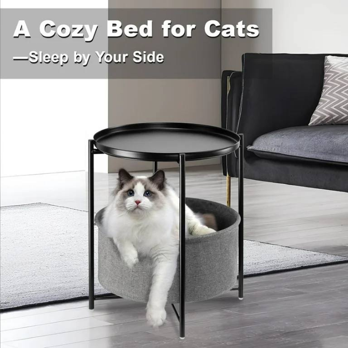 Marble Series Side Coffee Table with Grey Basket