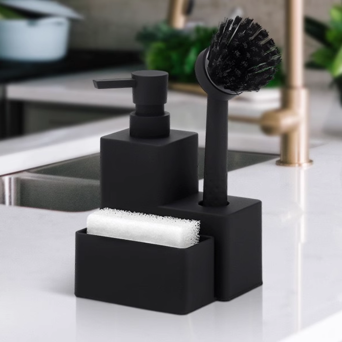 Marley Soap Dispenser and Sponge Holder / Washing Up Liquid Dispenser with Sponge Tray and Brush Holder