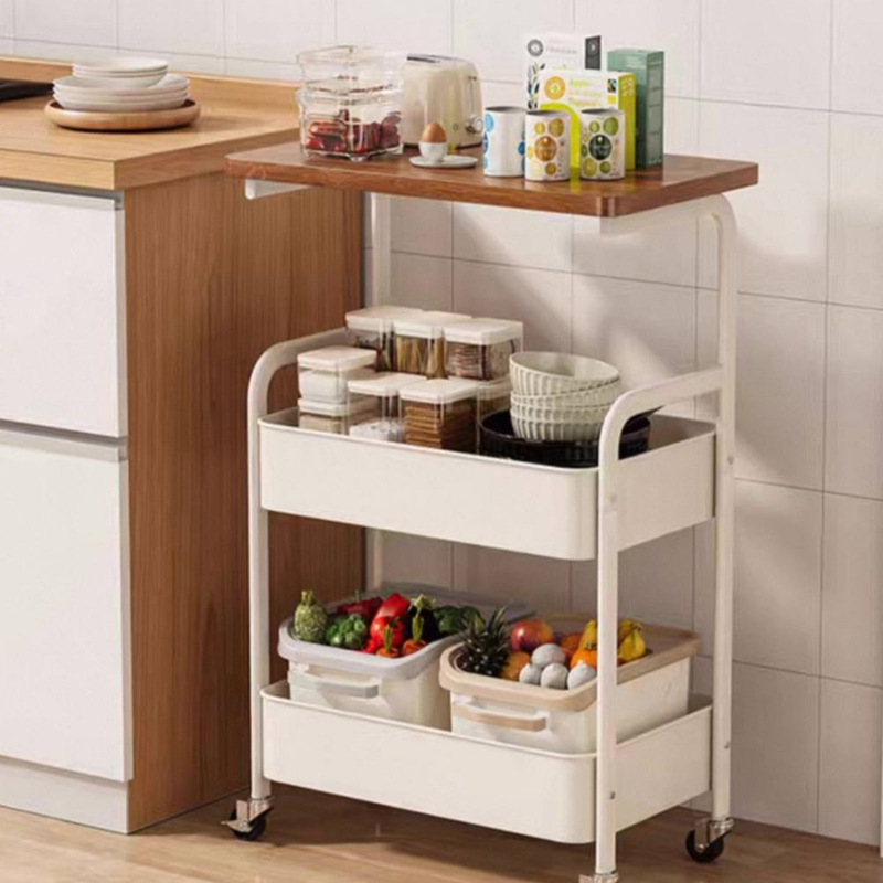 2-Tier Coffee Table Trolley – Rolling Beverage Cart with Storage Shelves – Industrial Style Table with Wheels for Living Room, Kitchen, or Office – Metal Frame & Wood Finish