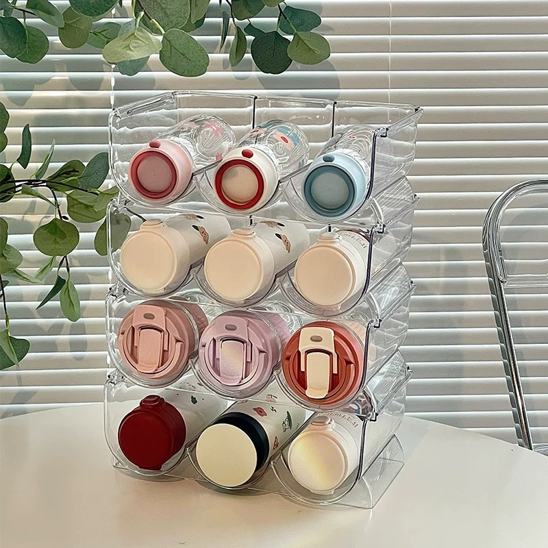 Transparent Water Bottle Storage Rack – Stackable Organizer for Kitchen, Pantry, Fridge