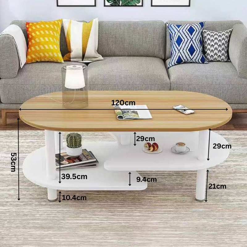 Modern Coffee Table 120x60cm – Curved Center Table for Living Room