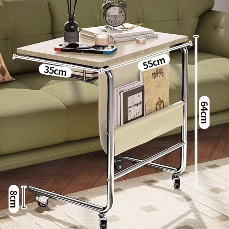 Movable Coffee Table for Small Spaces – Laptop & Bed Table with Storage Pocket, Portable Sofa Side Table, Space-Saving Rolling Table for Home, Bedroom, Living Room
