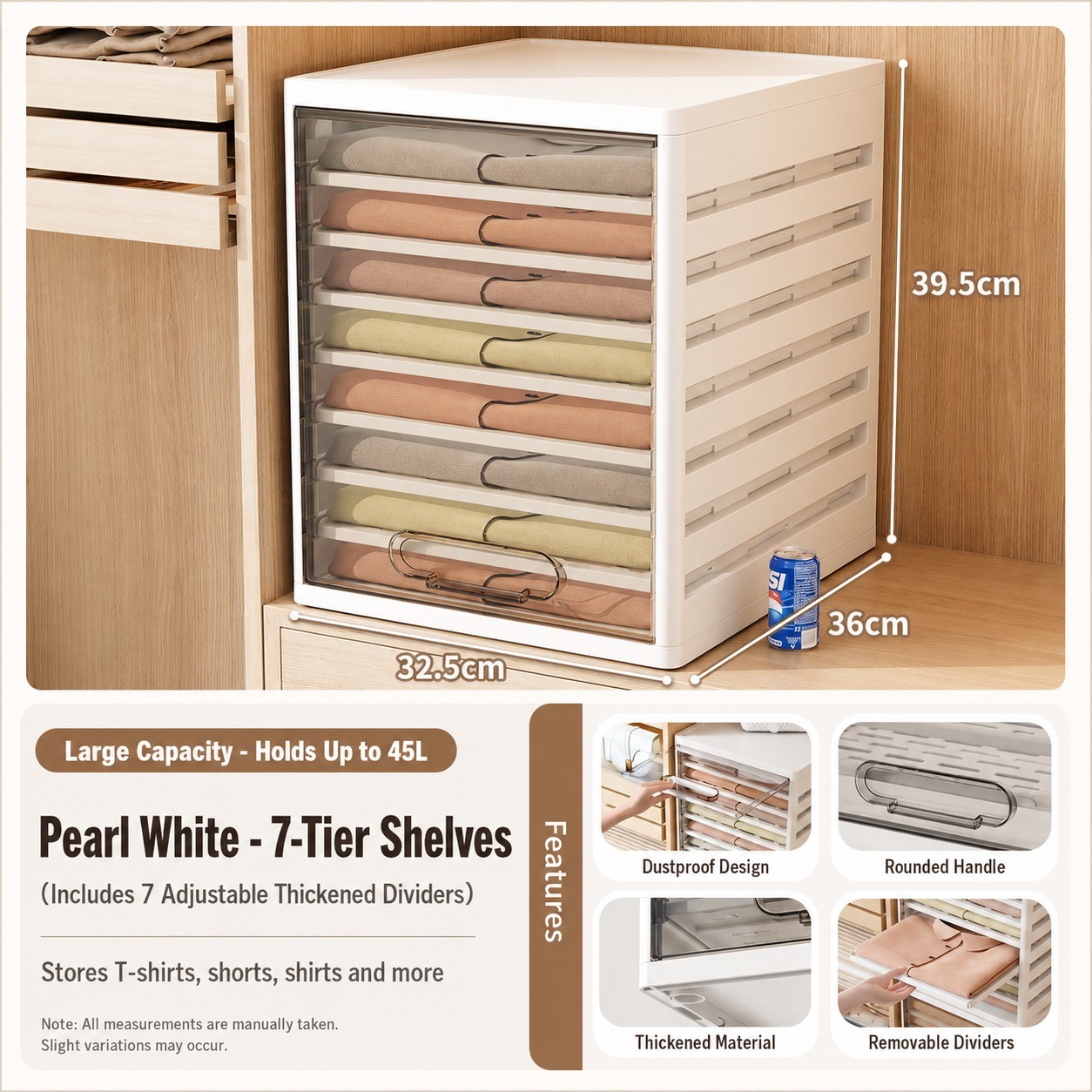 7-Tier Pants & Clothing Organizer for Wardrobe – Adjustable Layered Storage Cabinet with Removable Dividers, Dustproof Front Cover for Trousers, Jeans, Shirts, Sweaters & Bedding