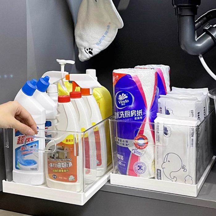 Pull out sliding racks storage box organiser / bathroom kitchen vanity sink