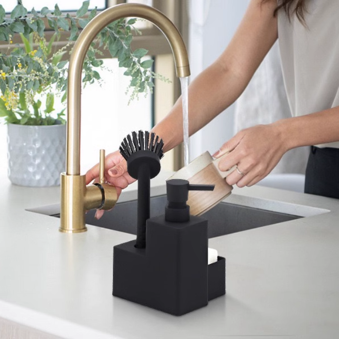 Marley Soap Dispenser and Sponge Holder / Washing Up Liquid Dispenser with Sponge Tray and Brush Holder