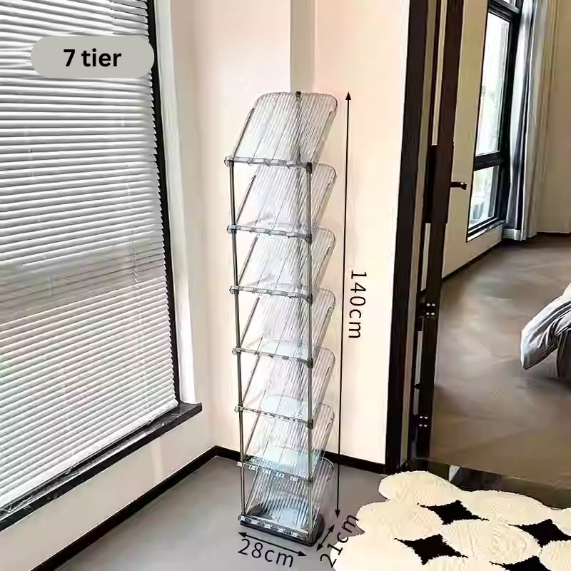 Sleek grey narrow slim acrylic shoe rack