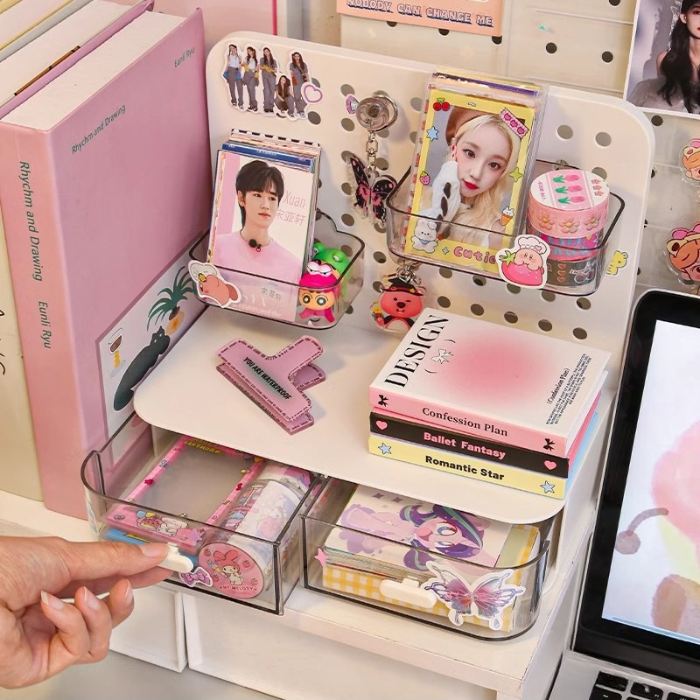 Stationery Organizer Desk Organiser with Transparent Drawer for study room