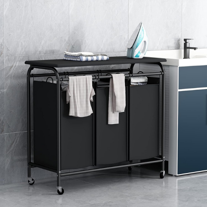 Holly Movable Laundry Sorter basket with Folding & ironing board station