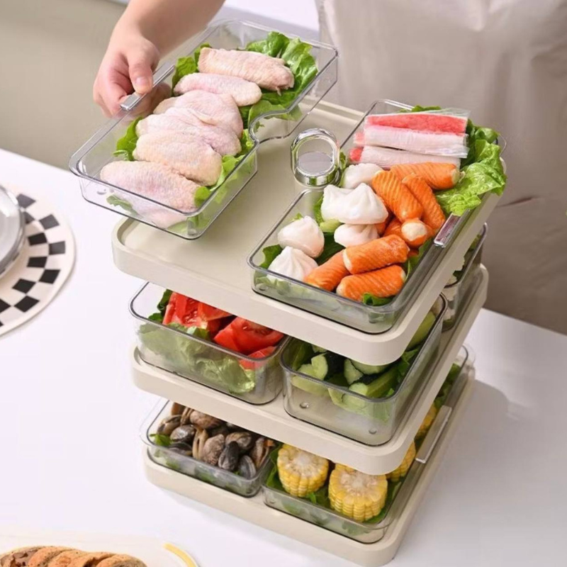 CNY Steamboat / Hot Pot Food Organizer Preparation Plate Kitchen Shelf Multi-layer Side Dish Plate