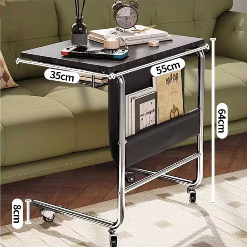 Movable Coffee Table for Small Spaces – Laptop & Bed Table with Storage Pocket, Portable Sofa Side Table, Space-Saving Rolling Table for Home, Bedroom, Living Room