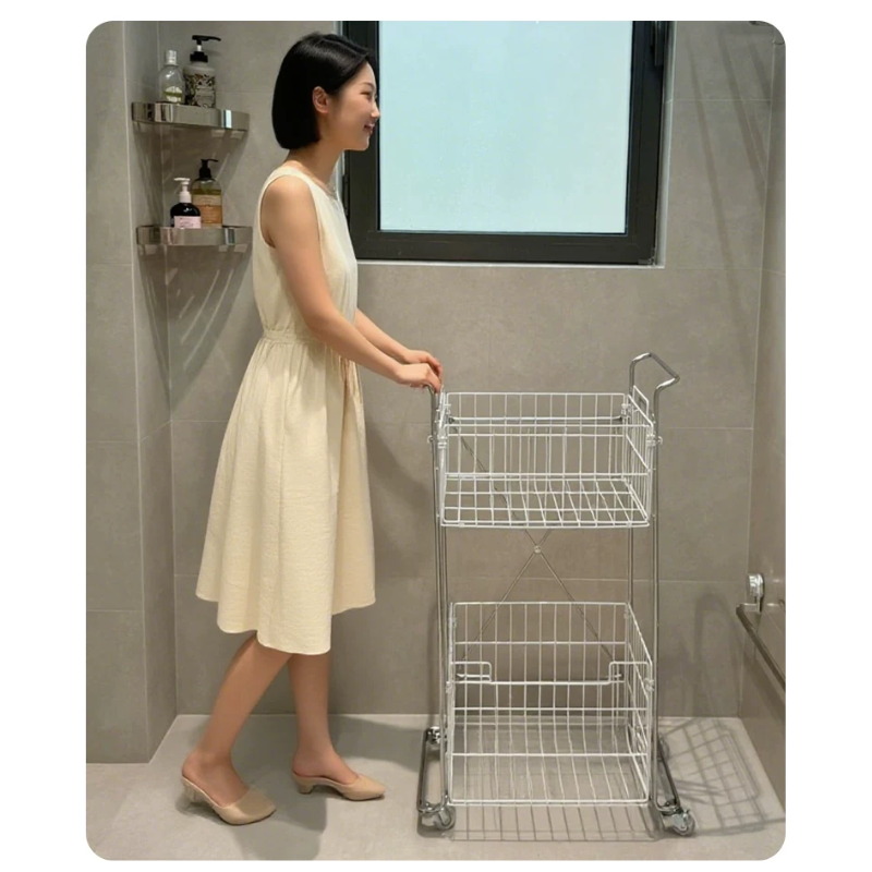 Rolling Laundry Basket Cart with Wheels – Breathable Wire Frame, Heavy-Duty Clothes Organizer with Removable Baskets & Lockable Casters (Space-Saving Laundry Sorter)