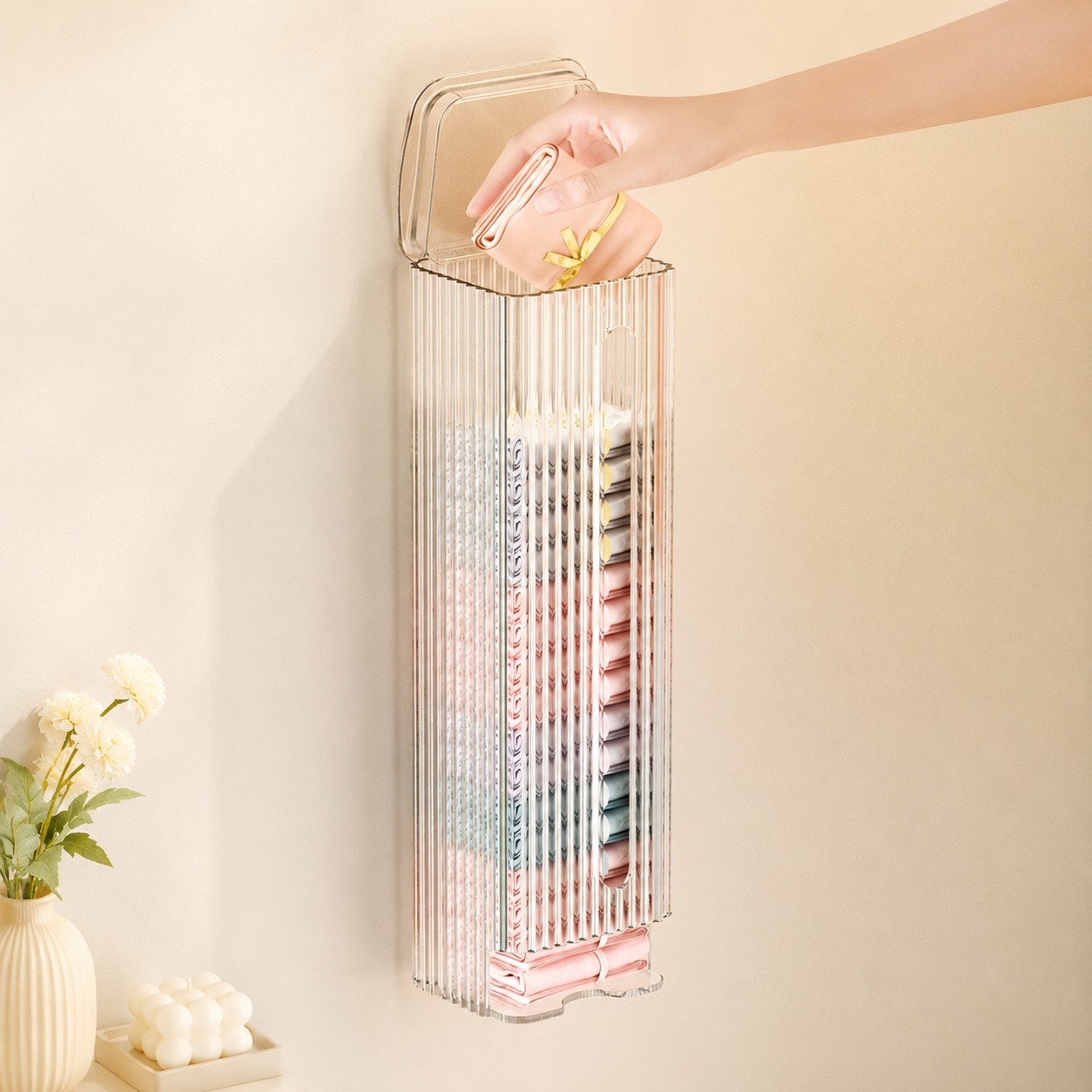 Organiser & Dispenser for wardrobe socks underwear / kitchen plastic bags Storage Box Space-Saving
