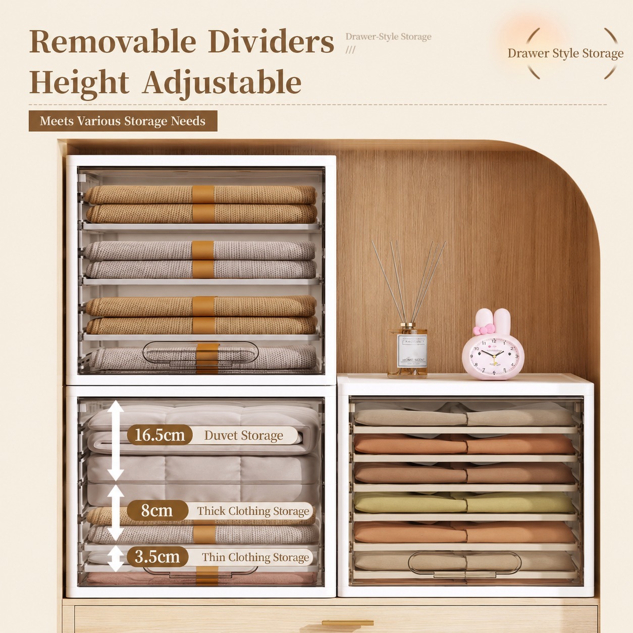 7-Tier Pants & Clothing Organizer for Wardrobe – Adjustable Layered Storage Cabinet with Removable Dividers, Dustproof Front Cover for Trousers, Jeans, Shirts, Sweaters & Bedding