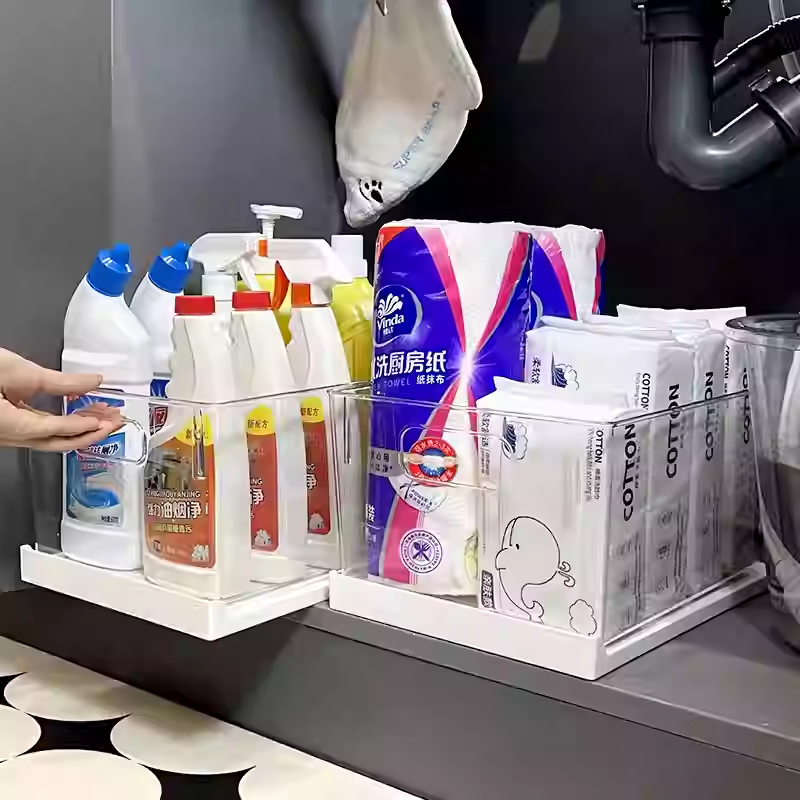 Pull out sliding racks storage box organiser / bathroom kitchen vanity sink