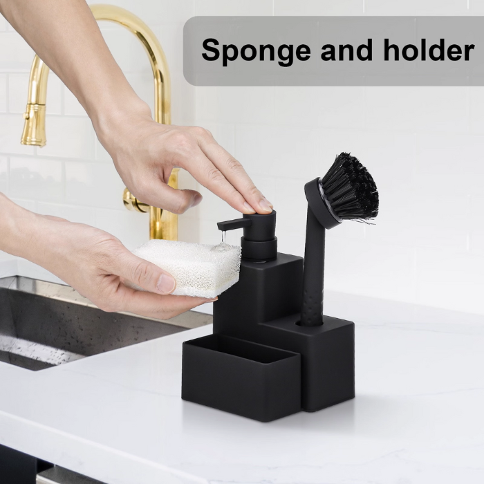 Marley Soap Dispenser and Sponge Holder / Washing Up Liquid Dispenser with Sponge Tray and Brush Holder