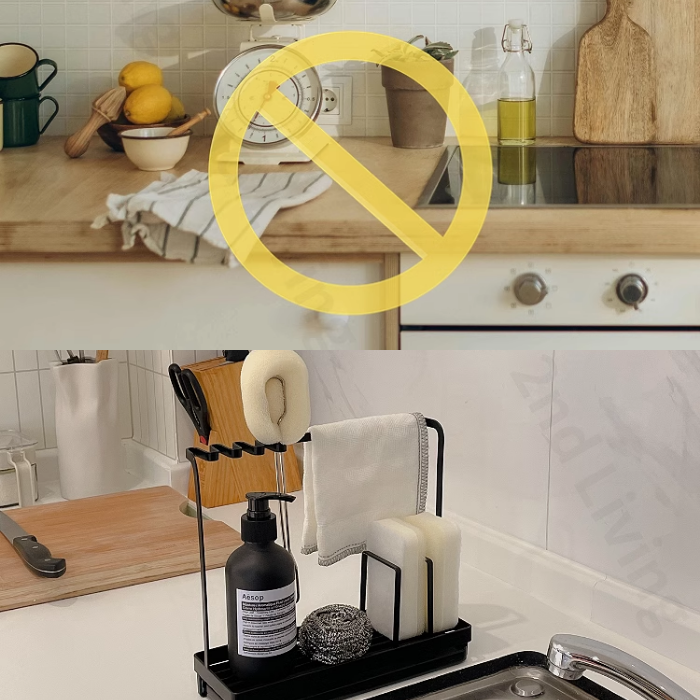 Sink Organiser / cloth hanging rack / sponge holder / kitchen sink accessories / Sink Caddy with Removable Plastic Drip Tray - Quick Drying