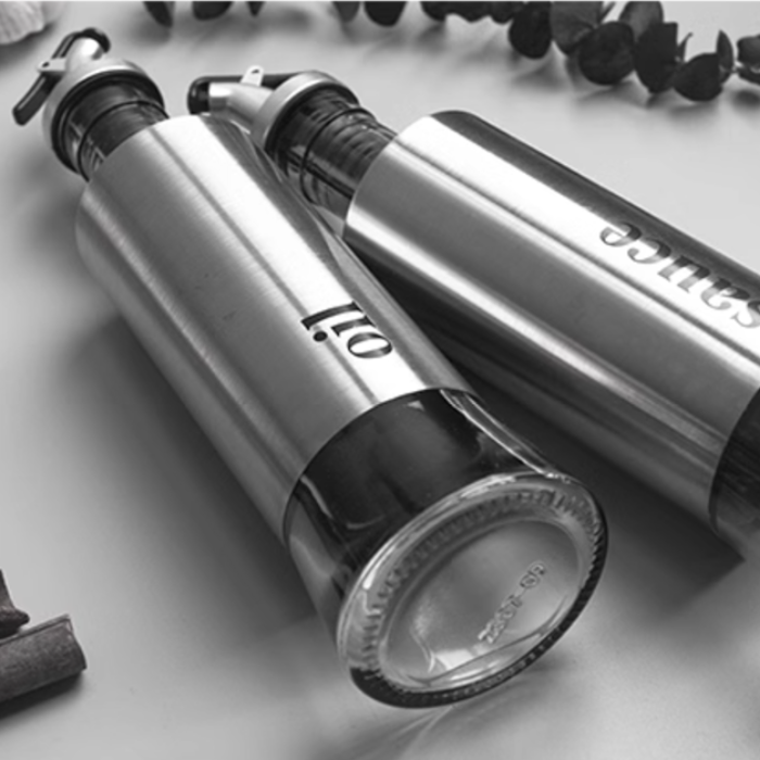 Elegant Stainless Steel Oil Dispenser, saucer jar, vinegar bottle, seasoning dispensing storage