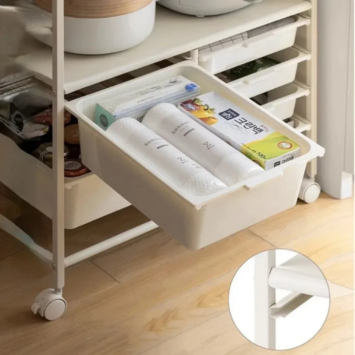 KJUN Mobile Storage Trolley with Drawer Multi Layer Kitchen Shelf Laundry Service Yard Storage Rack Cart