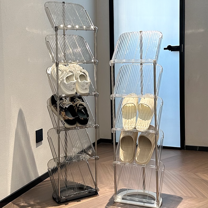 Sleek grey narrow slim acrylic shoe rack
