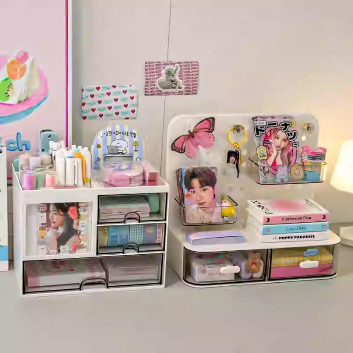 Stationery Organizer Desk Organiser with Transparent Drawer for study room