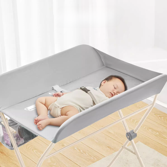 Baby Changing Table, Portable Folding Diaper Changing Station with Wheels, Toddler Storage Rack, Mobile Nursery Organizer for Newborn Infant