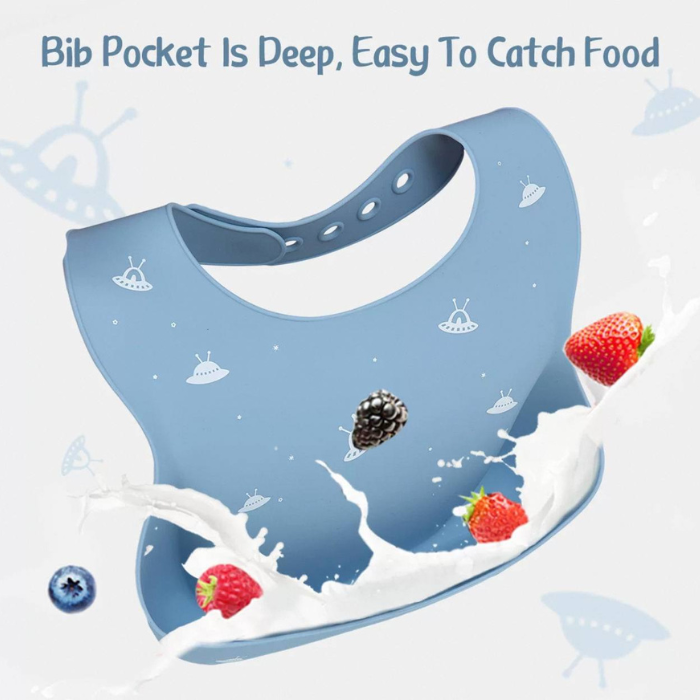 Waterproof Print Baby Bib / Toddler / Ruffle / Silicone with Catch Pocket / Patterned