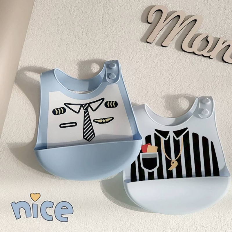 Waterproof Print Baby Bib / Toddler / Ruffle / Silicone with Catch Pocket / Patterned