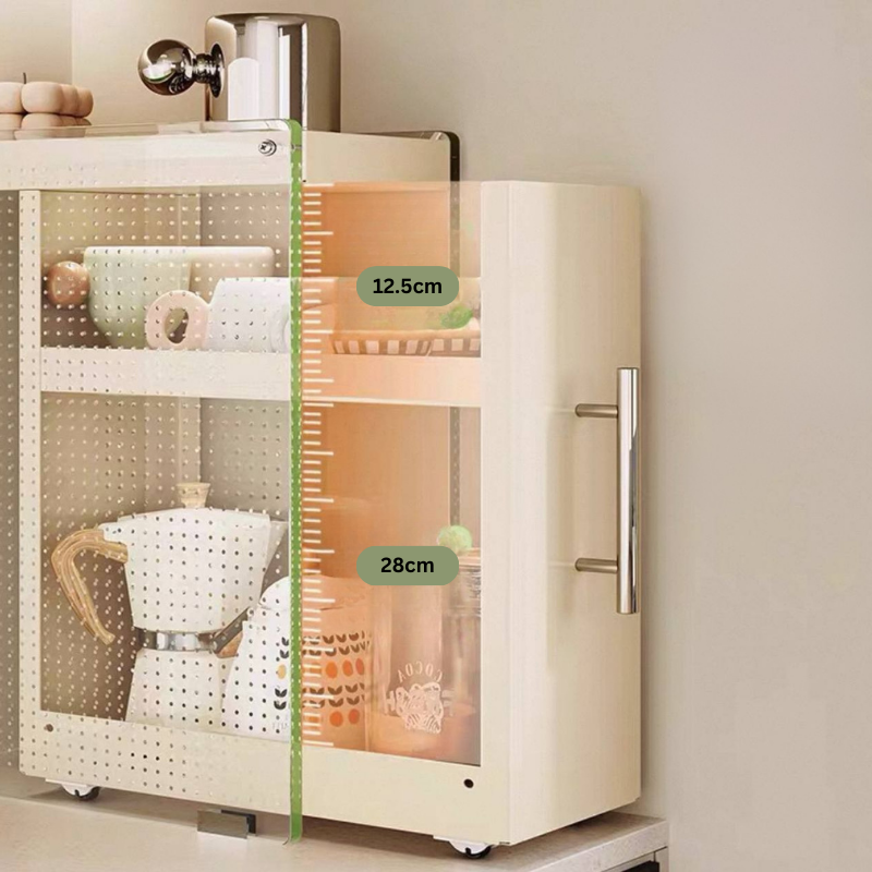 Minimalist Kitchen Countertop Sliding Drawer Cabinet pantry – Organizer with Pull-Out Drawers – Space-Saving Storage Rack for Spices, Coffee Pods, Utensils – Sturdy Metal Frame 