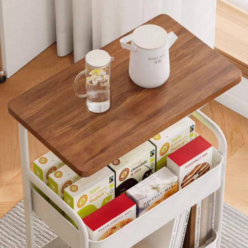 2-Tier Coffee Table Trolley – Rolling Beverage Cart with Storage Shelves – Industrial Style Table with Wheels for Living Room, Kitchen, or Office – Metal Frame & Wood Finish