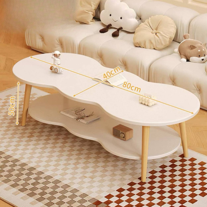 Cloud-Shaped Coffee Table – White Modern Center Table, Unique Curved D