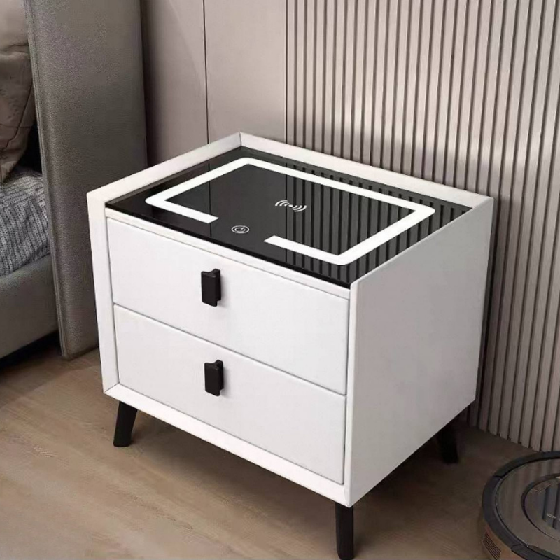 Smart Bedside Cabinet with Wireless Charging & 3-Color LED Lights – Modern Nightstand with Storage Drawer for Bedroom & Living Room