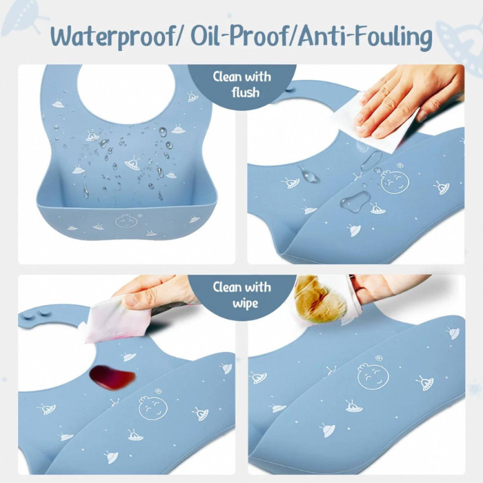 Waterproof Print Baby Bib / Toddler / Ruffle / Silicone with Catch Pocket / Patterned