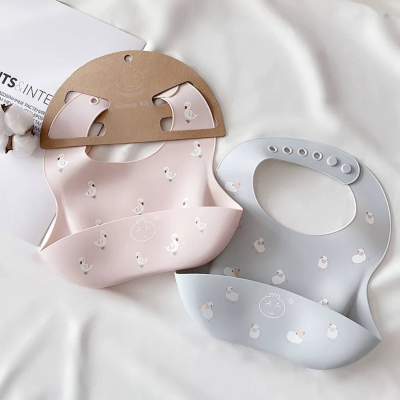 Waterproof Print Baby Bib / Toddler / Ruffle / Silicone with Catch Pocket / Patterned