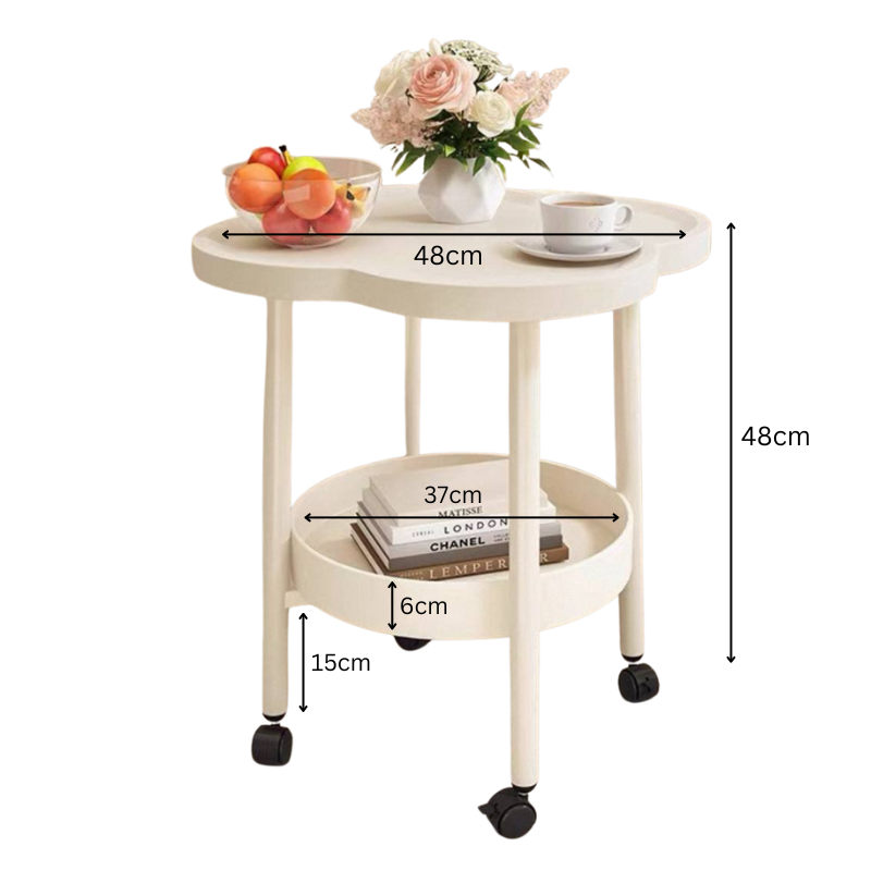 Clover-Shaped Coffee Table with Wheels – Mobile Living Room Center Tab