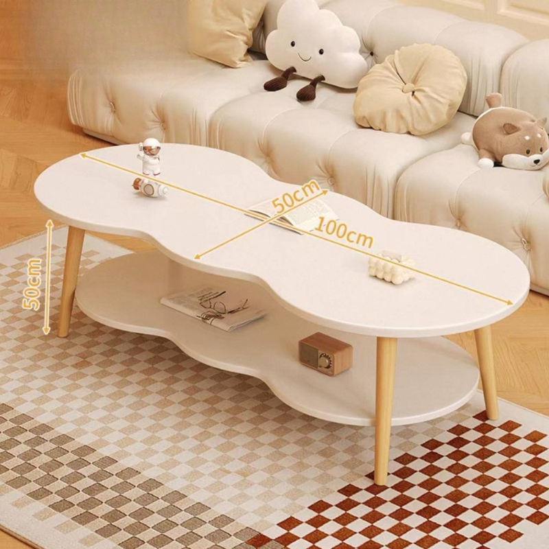 Cloud-Shaped Coffee Table – White Modern Center Table, Unique Curved Design, Minimalist Style for Living Room or Lounge