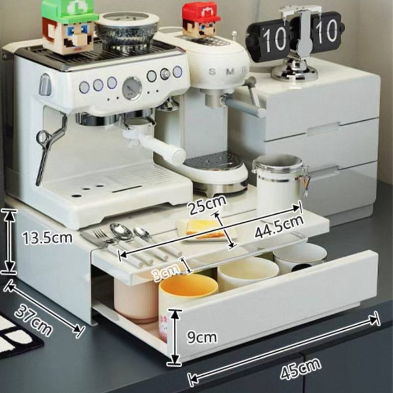 Coffee Machine Kitchen Pantry Organizer Rack – Espresso Station with Drawer, Capsule Rack, Extendable Shelf – Space-Saving, Stylish Coffee Bar Organizer for Home or Office