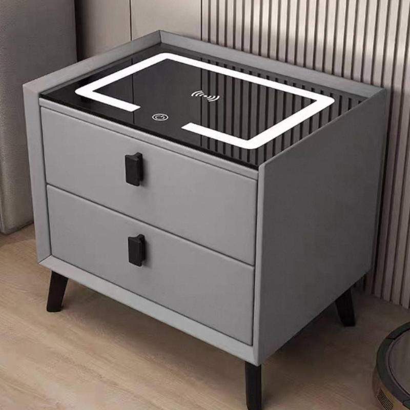 Smart Bedside Cabinet with Wireless Charging & 3-Color LED Lights – Modern Nightstand with Storage Drawer for Bedroom & Living Room