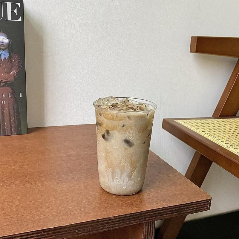 Aesthetic glass cup Fluted ribbed Drinking Glass Mug for Ice Coffee, Matcha Cocktails tea 