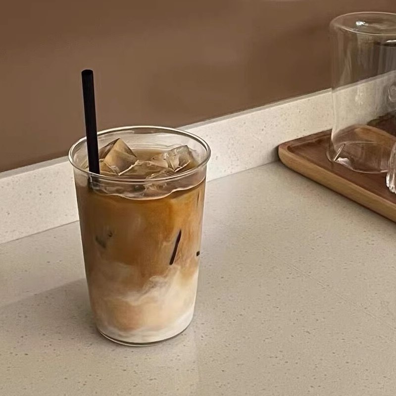 Glass Cup with Straw and lid, minimalist design