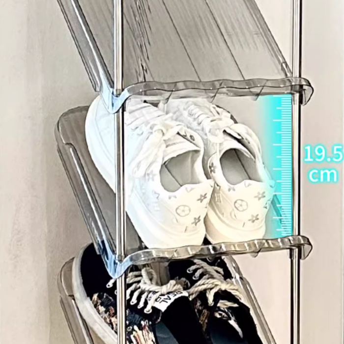 Sleek grey narrow slim acrylic shoe rack