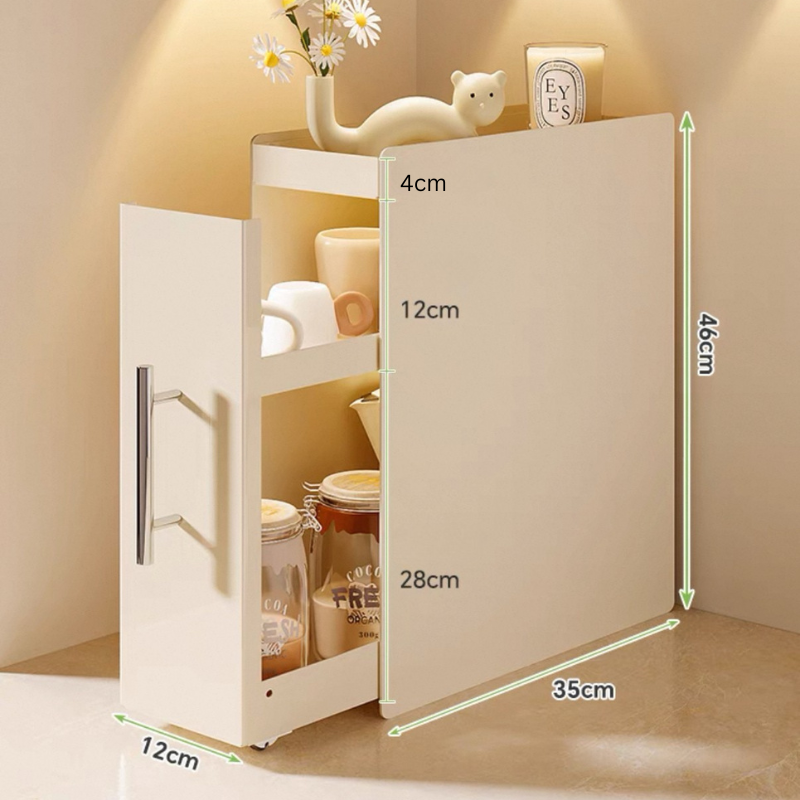 Minimalist Kitchen Countertop Sliding Drawer Cabinet pantry – Organizer with Pull-Out Drawers – Space-Saving Storage Rack for Spices, Coffee Pods, Utensils – Sturdy Metal Frame 