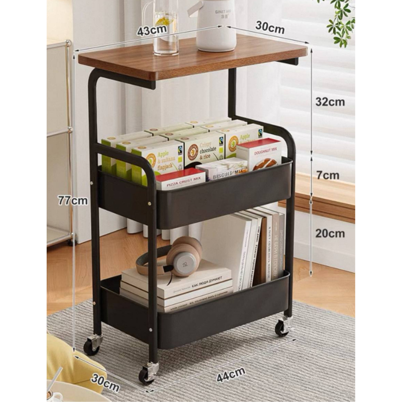 2-Tier Coffee Table Trolley – Rolling Beverage Cart with Storage Shelves – Industrial Style Table with Wheels for Living Room, Kitchen, or Office – Metal Frame & Wood Finish