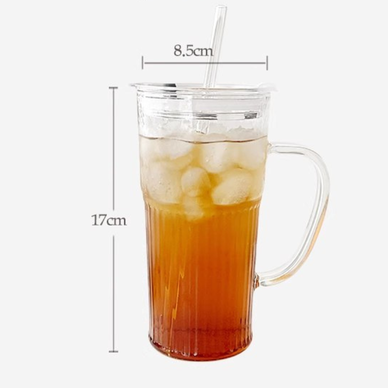 Glass Cup with Straw and lid, minimalist design
