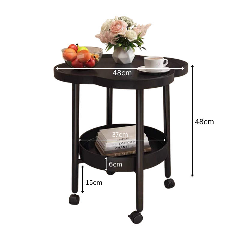 Clover-Shaped Coffee Table with Wheels – Mobile Living Room Center Tab