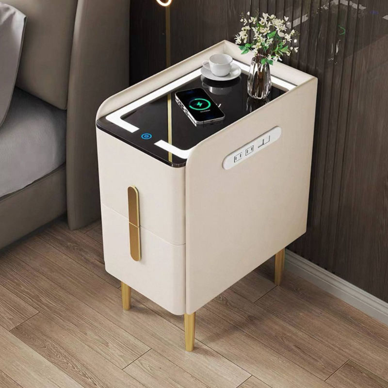 Smart Bedside Cabinet with Wireless Charging & 3-Color LED Lights – Modern Nightstand with Storage Drawer for Bedroom & Living Room
